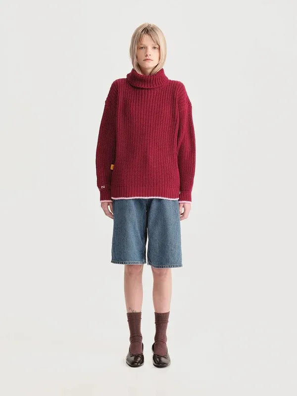 Saco Cuello Tortuga Inglés Rojo/rosado Mujer de frente