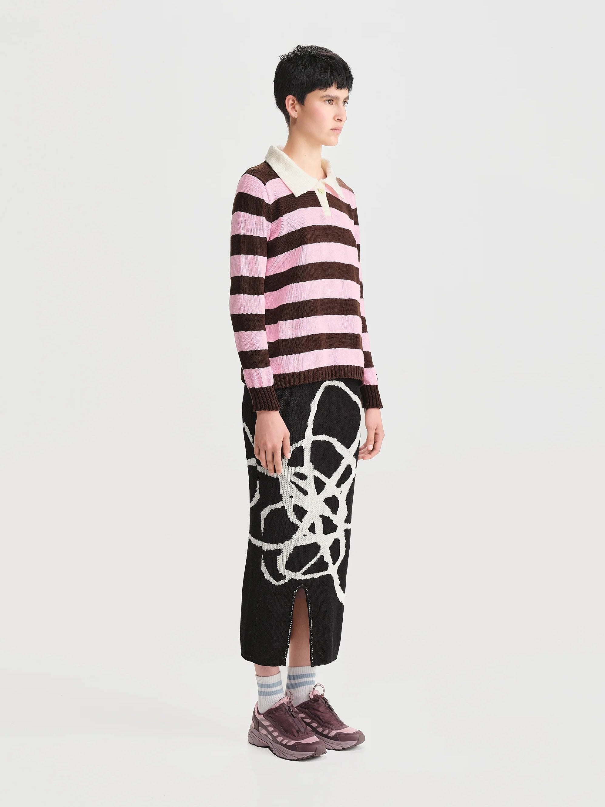 Polo Rayas Combinado Rosado Café Mujer