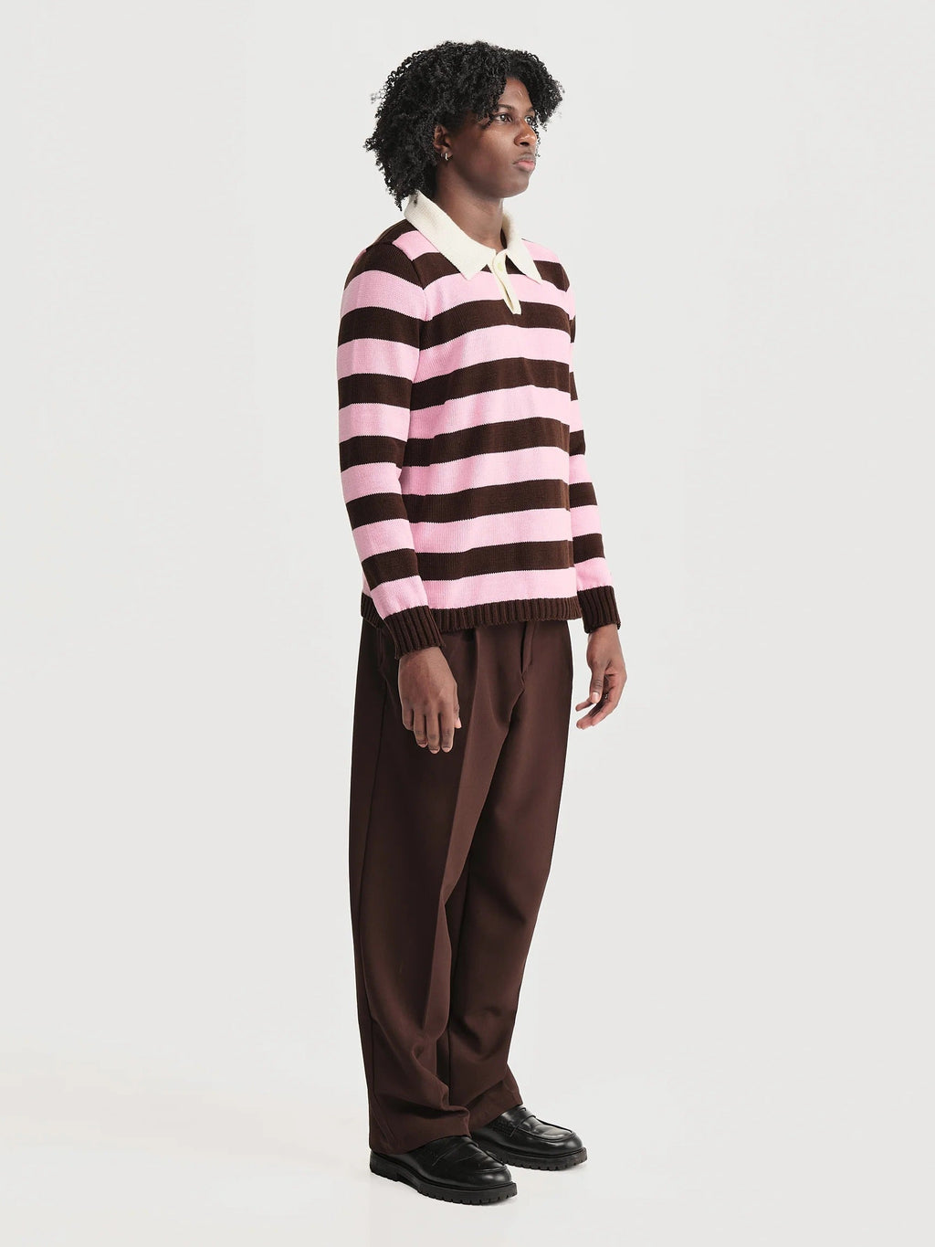 Polo Rayas Combinado Rosado Café Hombre