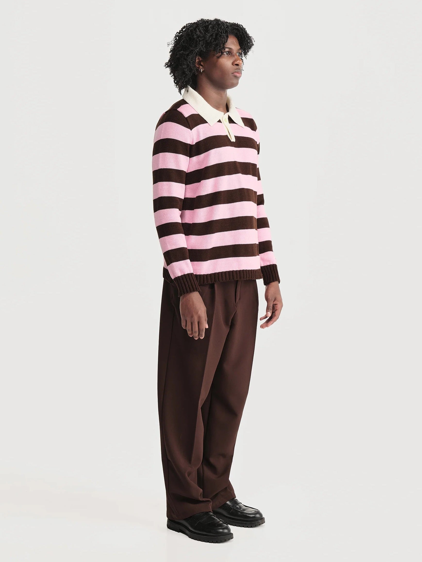 Polo Rayas Combinado Rosado Café Hombre