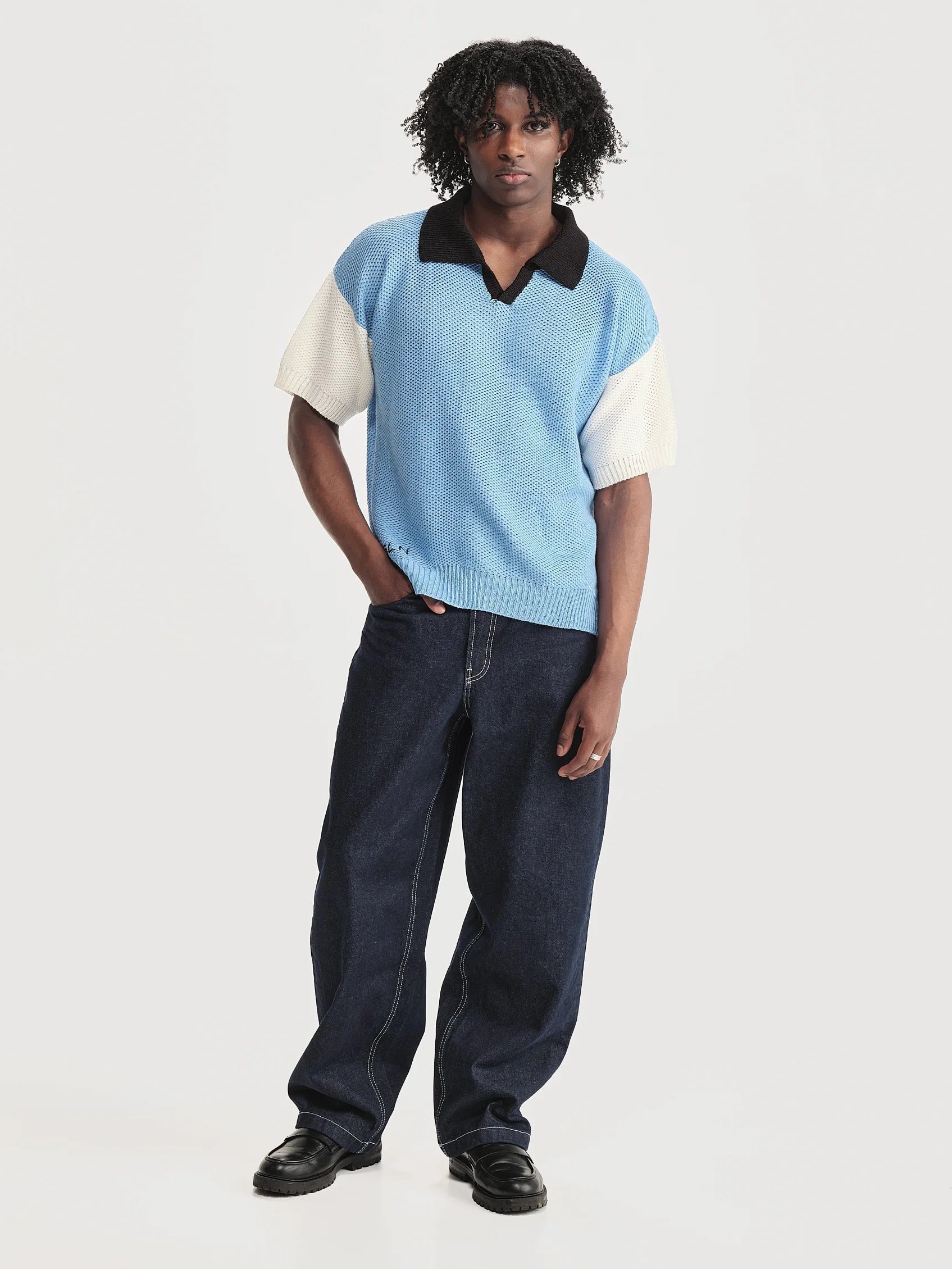 Camiseta Polo Boliche Azul Hombre