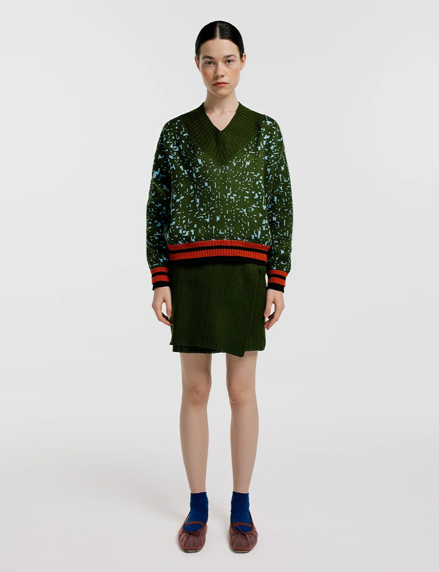 Saco V pixel verde mujer