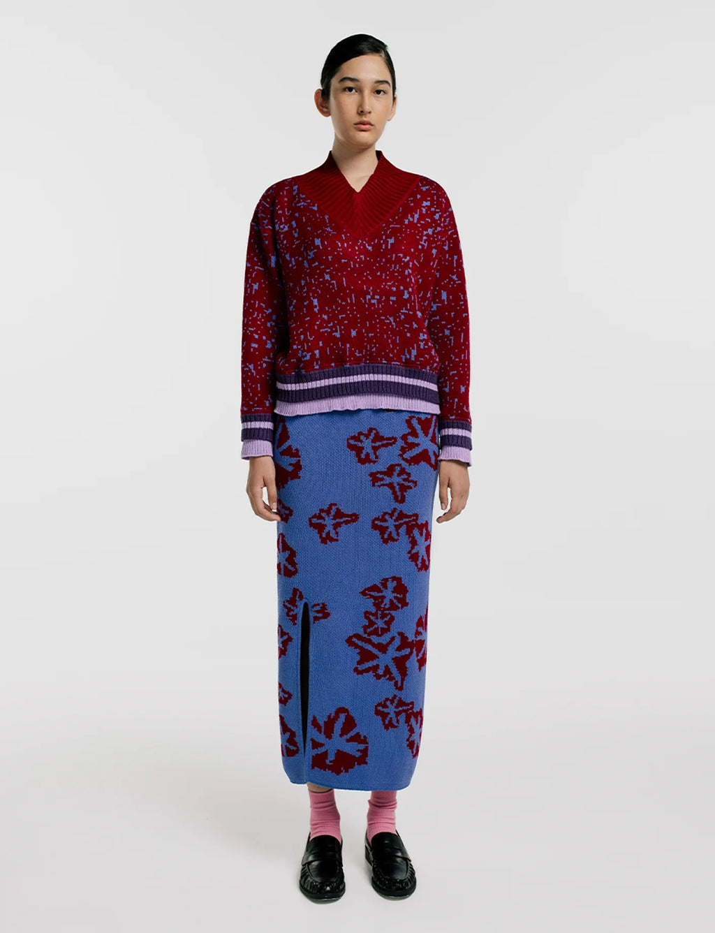 Saco V pixel rojo mujer