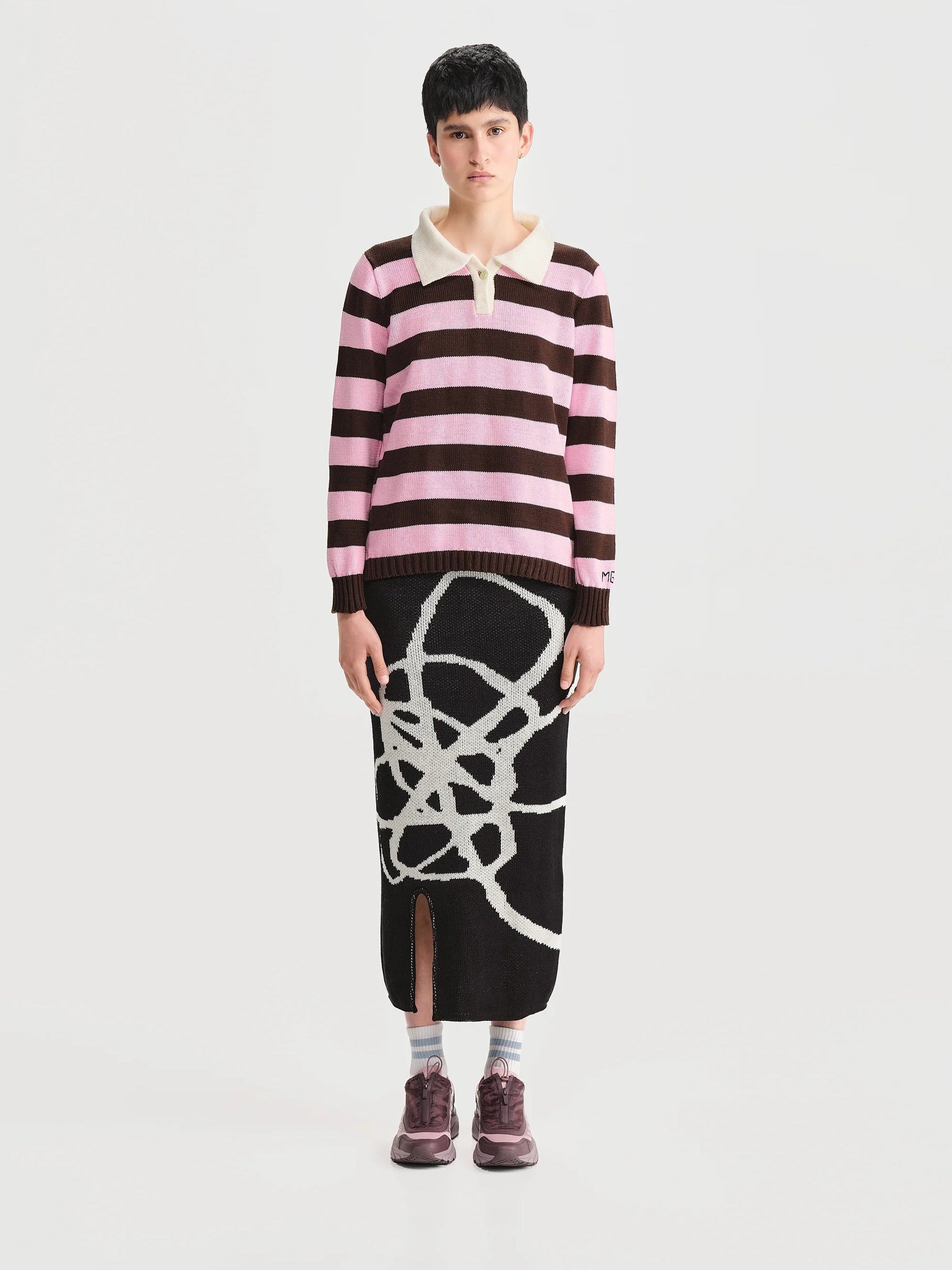 Polo Rayas Combinado Rosado Café Mujer