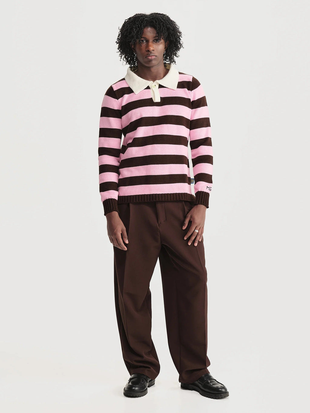 Polo Rayas Combinado Rosado Café Hombre