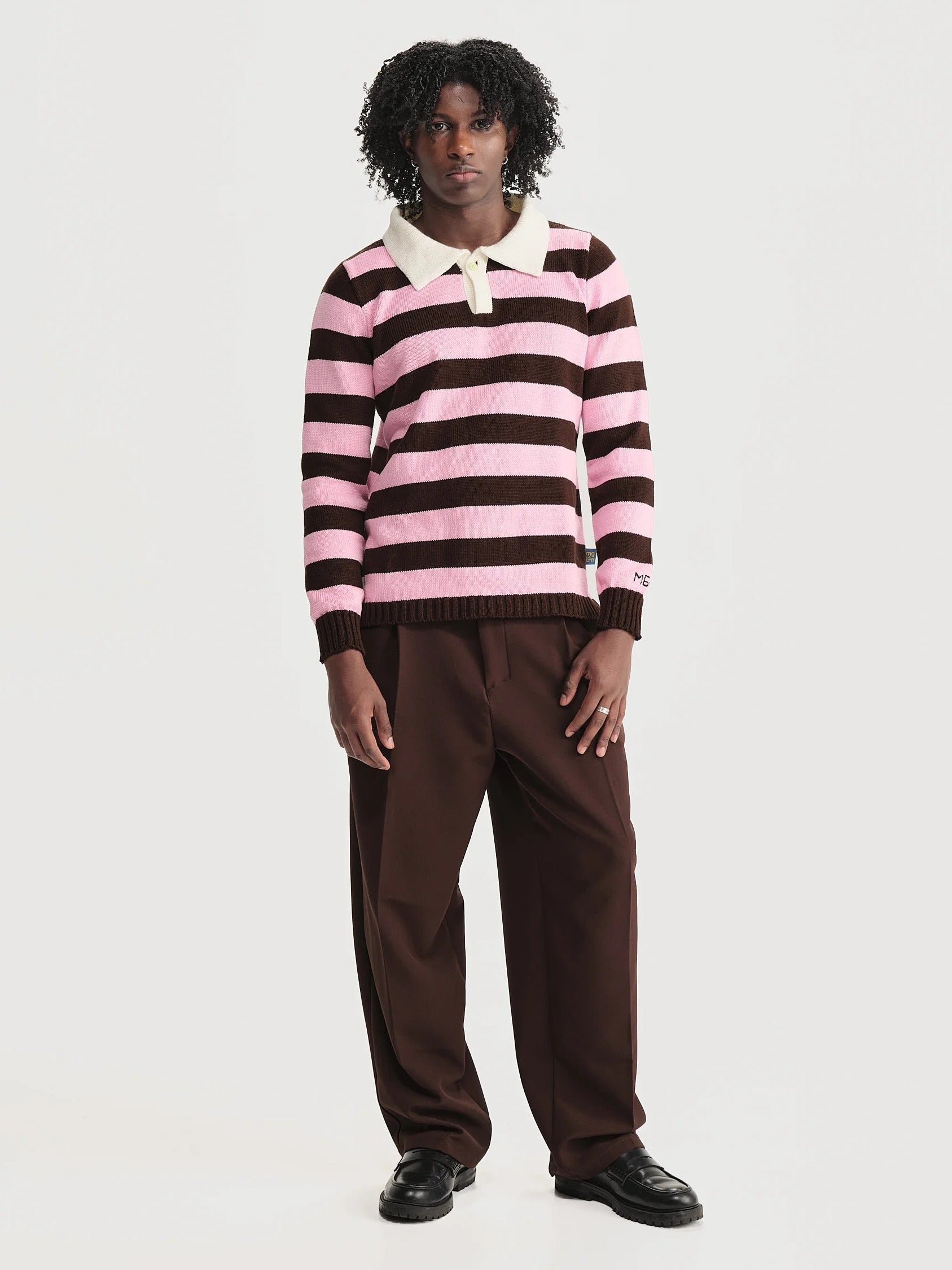 Polo Rayas Combinado Rosado Café Hombre