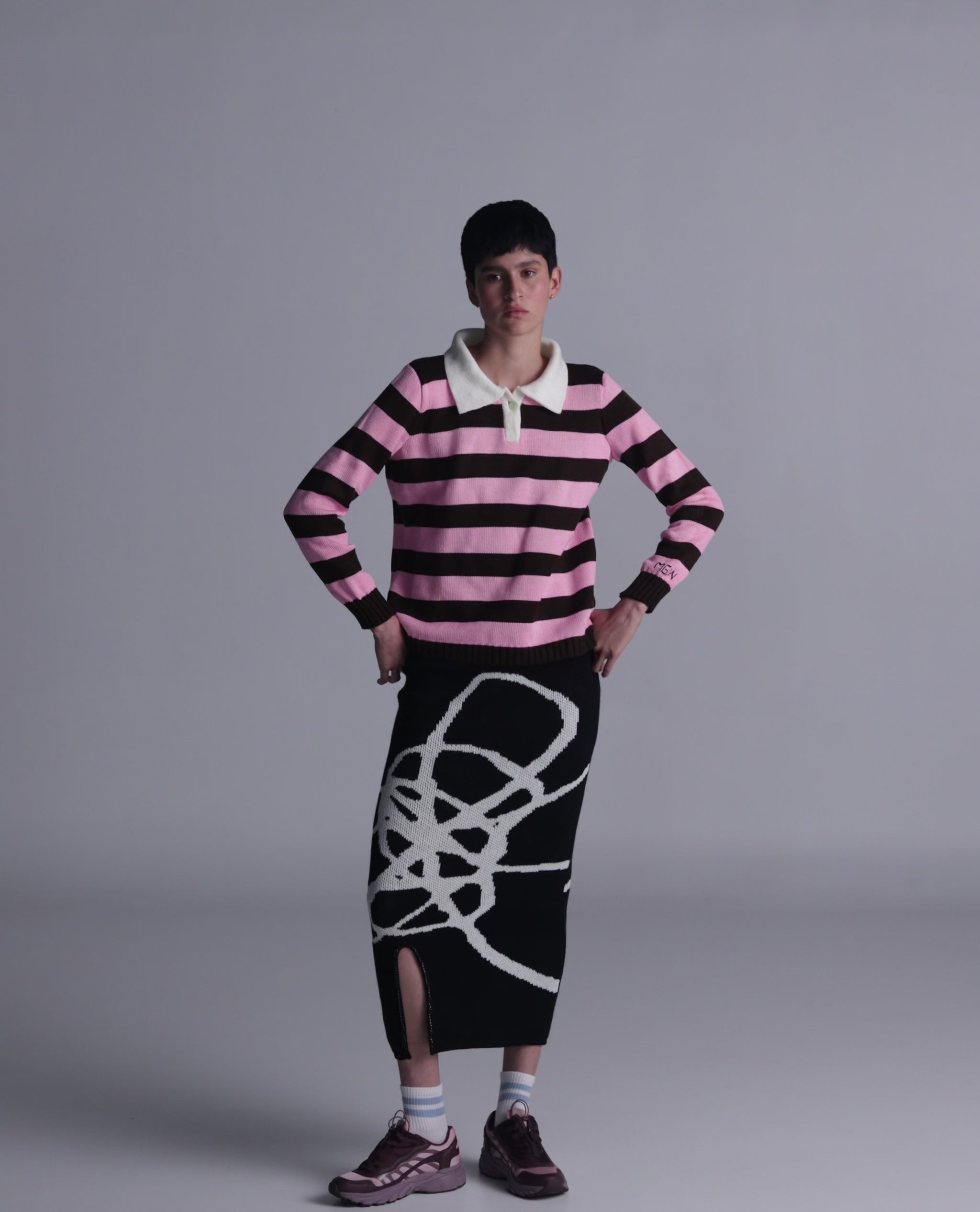 Polo Rayas Combinado Rosado Café Mujer